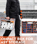 Top Notch 226Pcs Push Connect Air Fittings Kit With Nickel Plated Brass NPT And Metric Cross Adapters For Universal Pneumatic Tool Hookup In The Garage Or Shop, compact storage case