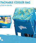 Two In One Beach Cart With Big Wheels For Sand Folding Utility Wagon With Chair Holder Cooler Bag Mesh Storage Four Cup Holders Umbrella Rack And 100 Lb Capacity For Beach Camping Picnics Palm Print featuring a detachable cooler bag with palm print design.