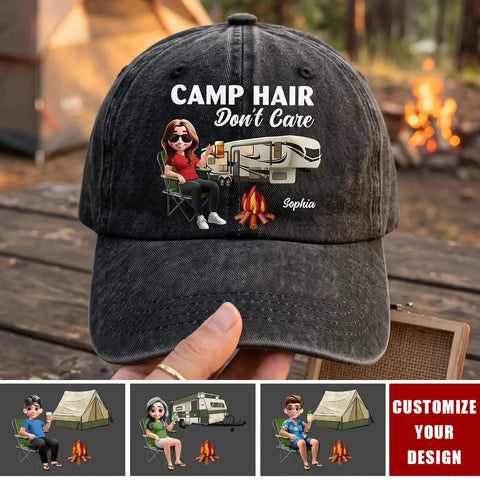 Custom Camping Baseball Cap With Personalized Name Camp Hair Dont Care Design RV Camper Gift For Outdoor Lovers