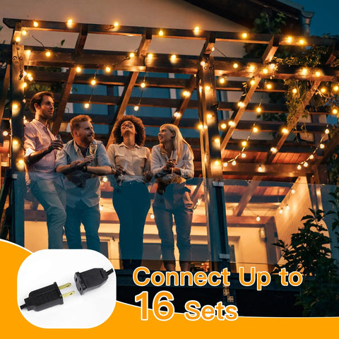 Weatherproof 50Ft Outdoor String Lights With 25 Edison Bulbs And 2 Spare LEDs, IP45 Waterproof And Shatterproof, deck setting