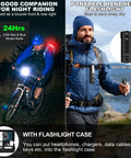 A cyclist at night and a hiker with a Rechargeable High Lumens Tactical Flashlight With 8 Modes, Compact Magnetic Light clipped to his jacket.