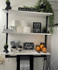 Industrial Pipe Shelving With Towel Rack 3 Tier 30 Inch Rustic White Floating Shelves with decor and candles