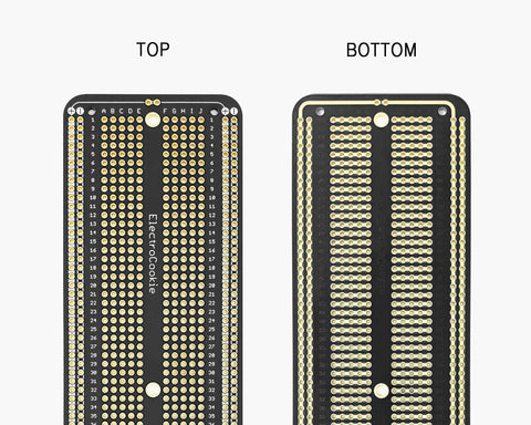 Top and bottom view of Large Solderable Breadboard Prototype Board For DIY Electronics Projects Hookup Friendly Compatible With Arduino ESP8266 NodeMCU MCUs Gold Plated Matte Black 3 Pack