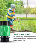 Child watering garden using Sixteen Piece Garden Hose Quick Connectors Kit With Three Quarter Inch Plastic Water Hose Fittings.