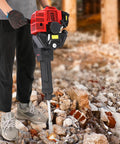 Gas Powered Demolition Jack Hammer 52cc 2 Stroke With Pointed And Flat Chisels, Heavy Duty Concrete Breaker in action on rubble