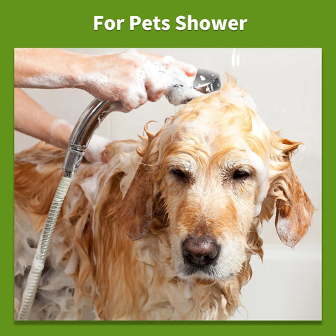 Ultimate No Drill Dog Shower Attachment Kit For Quick Baths Indoor Outdoor Use Lightweight Handheld Sprayer in use on dog