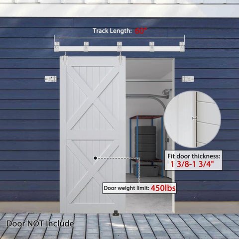 5Ft Exterior Sliding Barn Door Hardware Kit Heavy Duty Track For Indoor And Outdoor Doors installed on blue wall