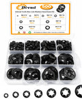 500 Piece Internal Tooth Star Lock Washer Kit With Carbon Steel Black Oxide Finish, Push On Locking Washers Sizes M2.5-M12