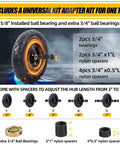 Flat Free Tire And Wheel For 15 Inch Wheelbarrow Replacement Kit With 3.00-4.00 And 4.80-8 Inch Sizes, bearings and spacers shown