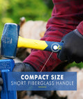 Rock Solid 3 Pound Forged Steel Sledge Hammer Built Like A Tank for demolition use with compact fiberglass handle and polished head.