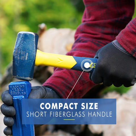 Rock Solid 3 Pound Forged Steel Sledge Hammer Built Like A Tank for demolition use with compact fiberglass handle and polished head.