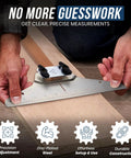 Person using Stair Tread Template Tool For DIYers And Beginners, Stair Gauge Set With Carpenter Pencil And Level on wood board.