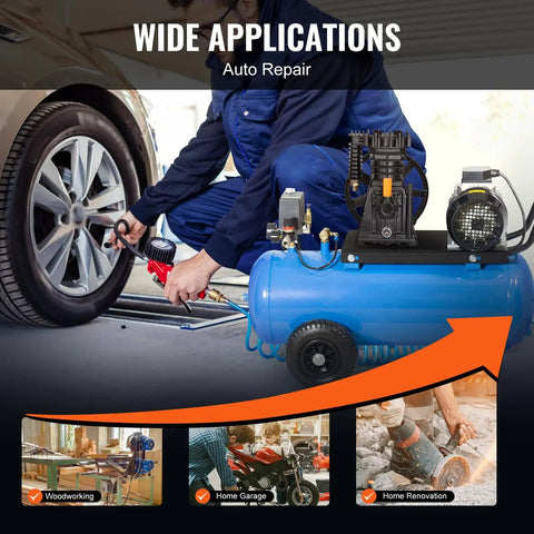 Person using Air Compressor Pump Head 3HP Twin Cylinder Oil Lubricated Piston Pump Head Single Stage for tire inflation