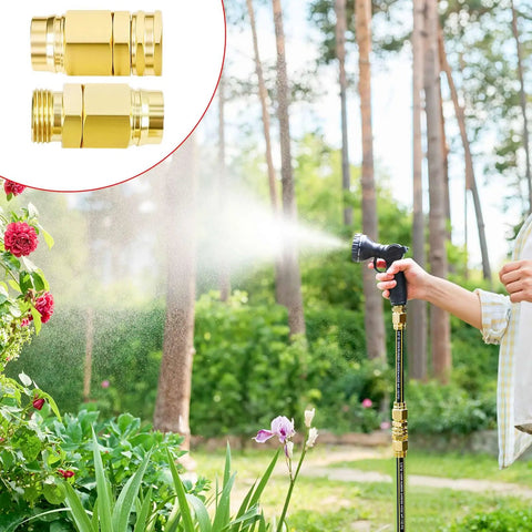 Heavy Duty Garden Hose Repair Kit For Five Eighths Inch Hoses With Aluminum End Fittings Male And Female Connectors Washers Leakproof Fix It Fast For Outdoor Water Hoses Two Sets shown in use for watering garden.