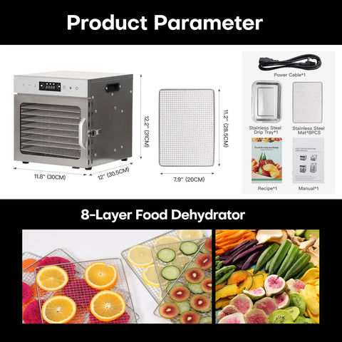 No Fuss Stainless Steel Food Dehydrator For Pulling Perfect Jerky Fruits Veggies Herbs 8 Roomy Trays with dried fruits and vegetables.