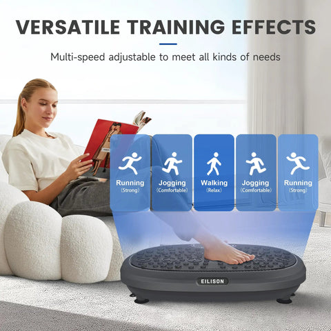 Person using FitMaxx 3D XL Vibration Plate Exercise Machine for a full body workout with acupressure surface and loop bands