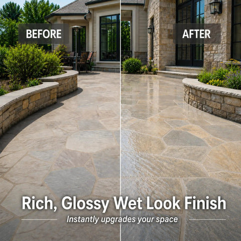 Score Some Serious Shine With This Heavy Duty Wet Look Stone Concrete Sealer That Transforms Cracked Pavers And Patios Into A Show Stopper While Locking Out Moisture Damage In This 4 Oz Trial Pack. Before and after comparison of pavers.
