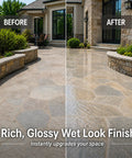 Before and after applying Wet Look Stone Sealer For Pavers And Surfaces Indoor Outdoor Slick Gloss Finish on patio