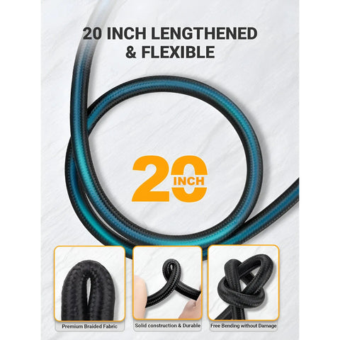 Heavy Duty 20 Inch Tire Inflator Hose With Self Locking Air Chuck Quick Release Button, 20-inch braided flexible hose