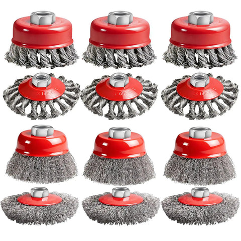 12 Pack Wire Wheel Set For Angle Grinder With 5/8-11 UNC Thread, Heavy Duty Rust Removal, Paint Stripping, And Wood Polishing Kit