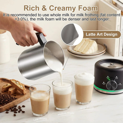Electric Milk Frother And Steamer 16.9 Oz Four In One Silent And Durable Dishwasher Safe Foam Maker for coffee and lattes