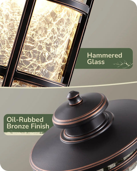 Close-up of Low Voltage Pathway Lights Set with hammered glass and oil-rubbed bronze finish.
