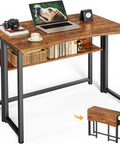 Foldable Computer Desk With Storage Shelf For Small Spaces Space Saving Sofa Table Beside The Couch Easy To Fold Rustic Brown Finish