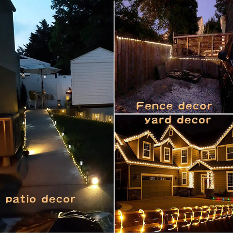 Long 33 Feet Solar Rope Lights With 100 LEDs, Copper Fairy String Tube Lights illuminating patio, fence, and yard