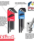 Ball End Hex L Key Allen Wrench Set With Inch And Metric Sizes, 22-Piece Ball End L Key Combo, color-coded set with text info