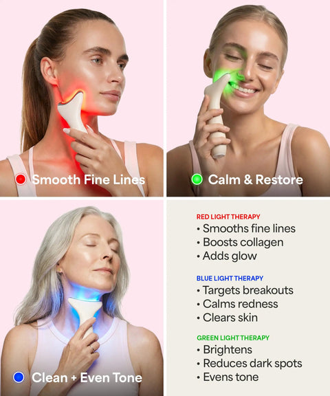 Total Glow Up Facial Massager For Face And Neck With Warm Heat And Pulsing Vibrations Led Beauty Tool Depuffing Sculpting Wand Featuring Red Blue Green Light Modes For Daily Skincare Routines That Definitely Hits Different Every Single Time