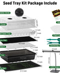 Exploded view of No Fuss Self Watering Seed Starter Kit showing components including heat mat, humidity dome, and LED grow light for indoor germination.