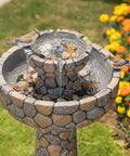 Two Tier Stone Like Outdoor Water Fountain With Birds Bird Bath Waterfall Decor Freestanding Garden Yard Patio Porch Includes Pump Weatherproof Resin 24.41 Inches Tall
