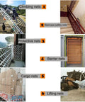 Various types of nets including climbing, safety, protective, barrier, cargo, and lifting nets used in different applications. 