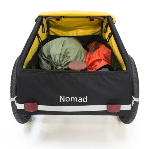Nomad Touring Cargo Bike Trailer With Water Resistant Cover And Large Storage Capacity, 100 Lb Load Rating, featuring gear storage