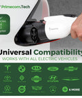 Beefy 50 Amp Level 2 EV Wall Charger Station 220 Volt With 30 Foot Cable connected to a car, universal compatibility shown.