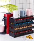 4 Tier Nespresso Pod Drawer Organizer For Vertuo Capsules Holds Up To 80 Pods Modern Countertop Coffee Pod Rack in kitchen setup