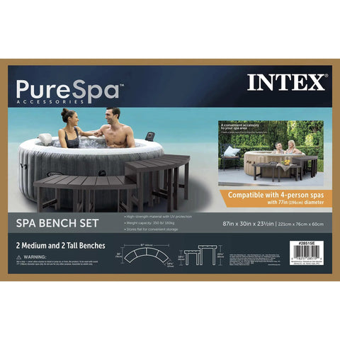 PureSpa Bench Set For Inflatable Hot Tubs 2 Medium And 2 Tall Seats With Built In Storage Compatible With 4 Person Round Spas 77 Inch