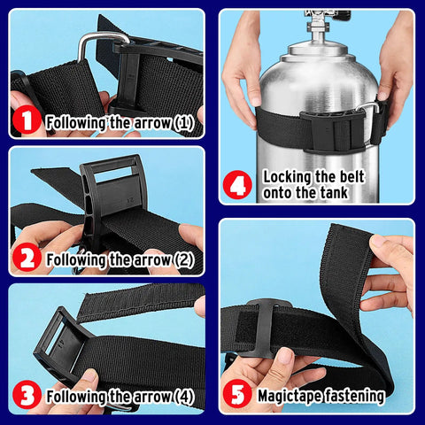 Two Pack Scuba Tank Holder Straps With Adjustable Webbing Belt And ABS Cam Buckles Anti Slip Pad for Oxygen Tanks installation