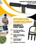 Manual Lawn Aerator with handle and foot bar, focus on padded T-handle, promotes comfort and ease of use