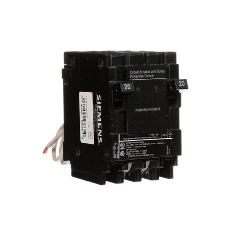 Whole House Surge Protector With Dual 20 Amp Breakers For Siemens Panels, Keeps All Circuits Safe From Surges, front view