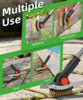 3 In 1 Long Reach Weeder With Stainless Steel Brush And Dual Scrapers, 58.6 Inch Adjustable Handle For Driveways Sidewalks And Lawns, Easily Pull Weeds Moss And Dirt Without Bending Your Back, shown for walkway, wall corner, yard and pool use