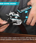 Beefy Heavy Duty Leather Hole Punch Set With Six Hole Sizes 2mm 2.5mm 3mm 3.5mm 4mm 4.5mm punching a leather belt