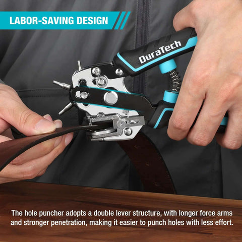 Beefy Heavy Duty Leather Hole Punch Set With Six Hole Sizes 2mm 2.5mm 3mm 3.5mm 4mm 4.5mm punching a leather belt