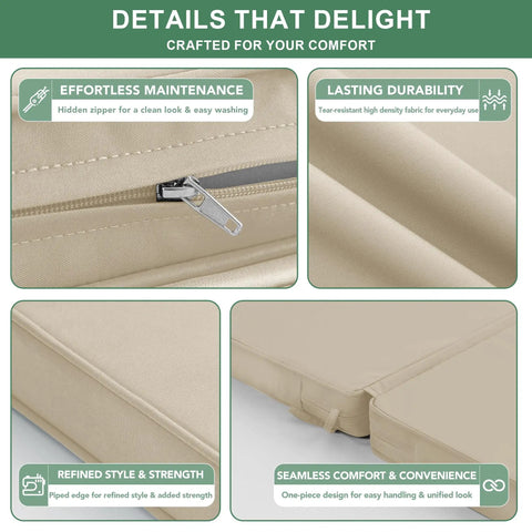 Outdoor Dining Chair Cushions 4 Pack High Back Water Resistant Patio Seat Cushions With Ties Removable Covers Non Slip Bottom For Garden Lawn Porch Furniture 44 By 20 Inches Cream showing zipper and fabric close-up