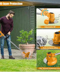 Person using Cordless 21V String Trimmer with 2x2.0Ah Batteries, showcasing adjustable design and protective features
