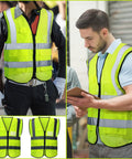 Bulk 30 Pack High Visibility Reflective Safety Vests With Pockets For Men And Women Neon Yellow Size L Mesh Construction