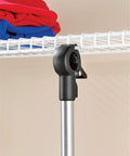 Heavy Duty 2 Shelf 2 Rod Closet System silver epoxy frame detail with wire shelving and folded clothes