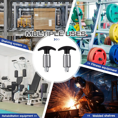 Two Pack Spring Loaded T Handle Pull Knobs With Badass Grip Built Tough As Nails For Welding Tables And Garage Shelves Locking Steel Shank Shock Proof Plastic Design Half Shank 3 15 Inches Long in various uses like shelving, fitness, and welding.