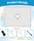 Dimensions and accessories of Cat Balcony Netting For Pets 10x20 Feet Steel Wire Reinforced Screen Built Tough Mesh Fence