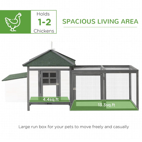 77 Inch Wooden Chicken Coop With Nesting Box And Removable Tray Outdoor Hen House With Ramp Run And Ventilated Window Gray Backyard Poultry Home For Garden Chickens And Easy Egg Collection showing spacious living area